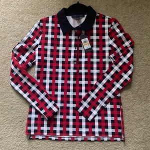 NWT Tommy Hilfiger Black White and Red Checkered Pattern Size Small